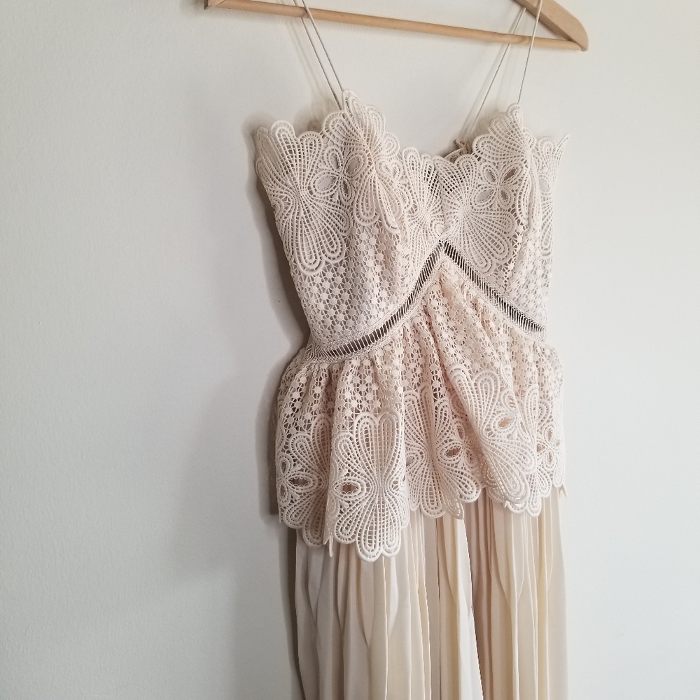Self-Portrait Lace Peplum Pleated Midi Dress Cream Romantic Occasion Event Dress - Picture 14 of 16